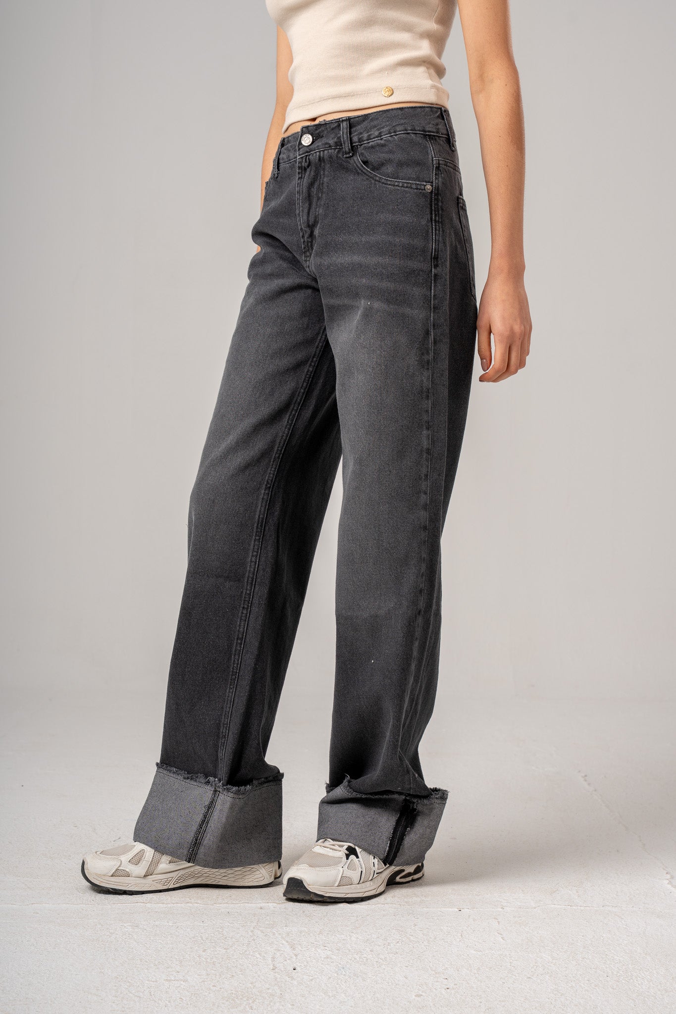 Dark Grey Selvedge Wide Leg Jeans